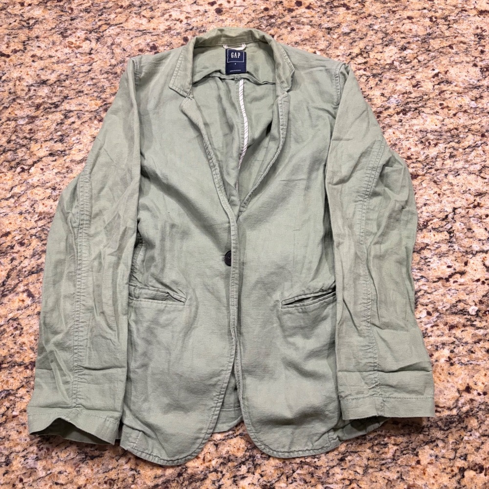 Gap Womens Sage Green Linen Blend Utility Blazer Jacket Size S Tie Back